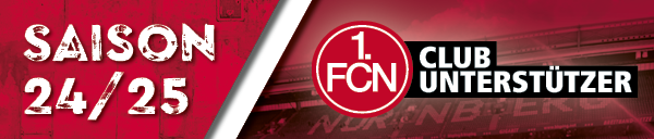 Logo des 1. FC Nürnberg mit dem Hinweis auf die Saison 24/25 und Club-Unterstützer.
