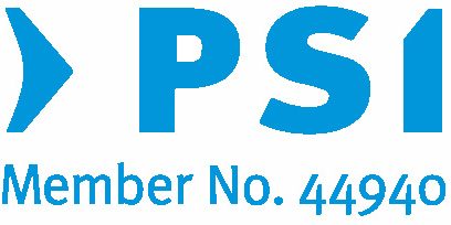 Logo der PSI, Mitgliedsnummer 44940, in Blau auf hellem Hintergrund.
