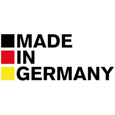 Schwarze, rote und goldene Balken mit dem Text "Made in Germany".